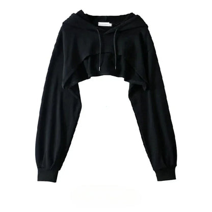 Irregular Crop Hoodie for Women – Ultra Short Long Sleeve Pullover