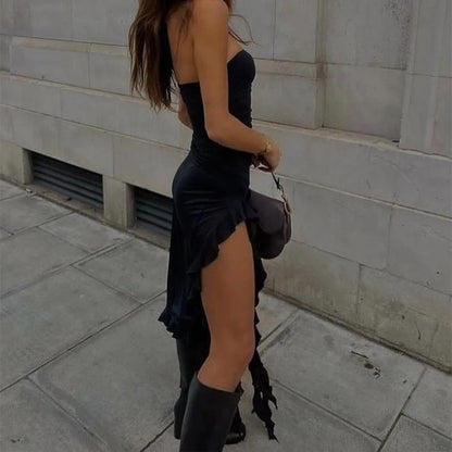 Women’s Strapless Sexy Floral High Slit Mini Dress