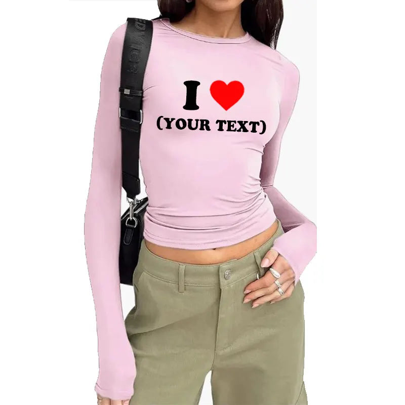 DIY Customize Your Text Couple Spring Autumn Women’s Long Sleeve Crop T-Shirt