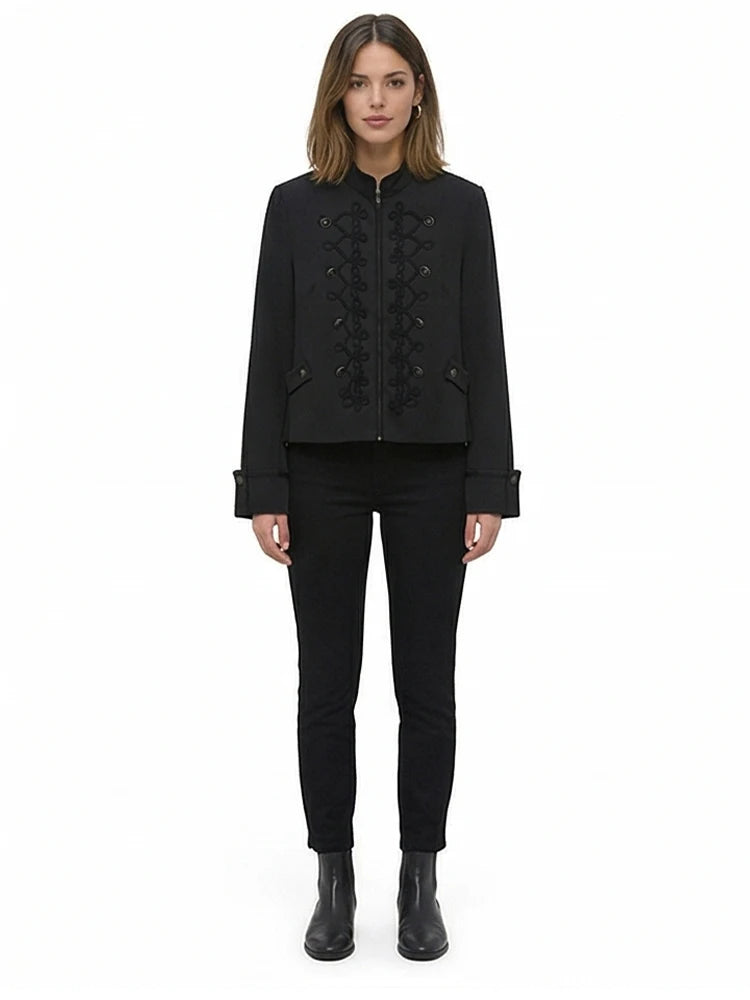 Willshela Women Fashion With Pad Solid Front Zipper Jackets Blazer Vintage Half High Neck Long Sleeves Female Chic Lady Outfits