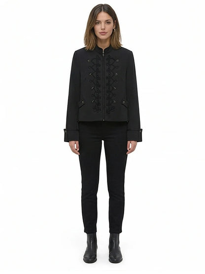 Willshela Women Fashion With Pad Solid Front Zipper Jackets Blazer Vintage Half High Neck Long Sleeves Female Chic Lady Outfits