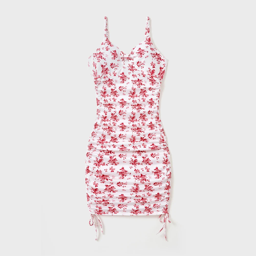 Matching Flower Print Strappy Body-con Dress for Mommy and Me