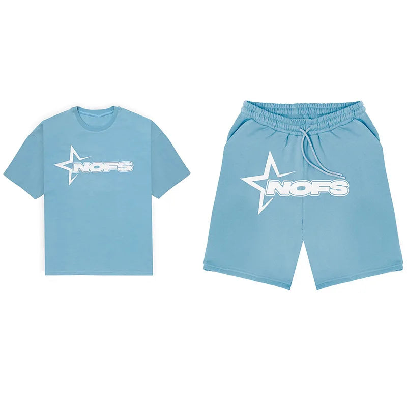 Men New Fashion Letter Graphics T-shirt Hip-hop Punk Summer Short Sleeve American Street Tops Shorts Set Y2K 2024 Men&
