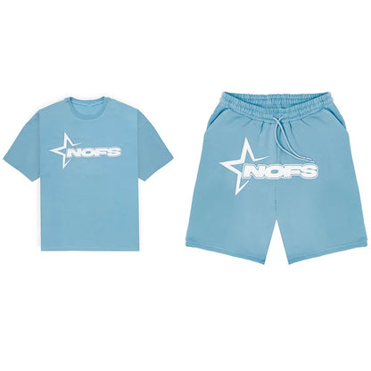 Men New Fashion Letter Graphics T-shirt Hip-hop Punk Summer Short Sleeve American Street Tops Shorts Set Y2K 2024 Men&