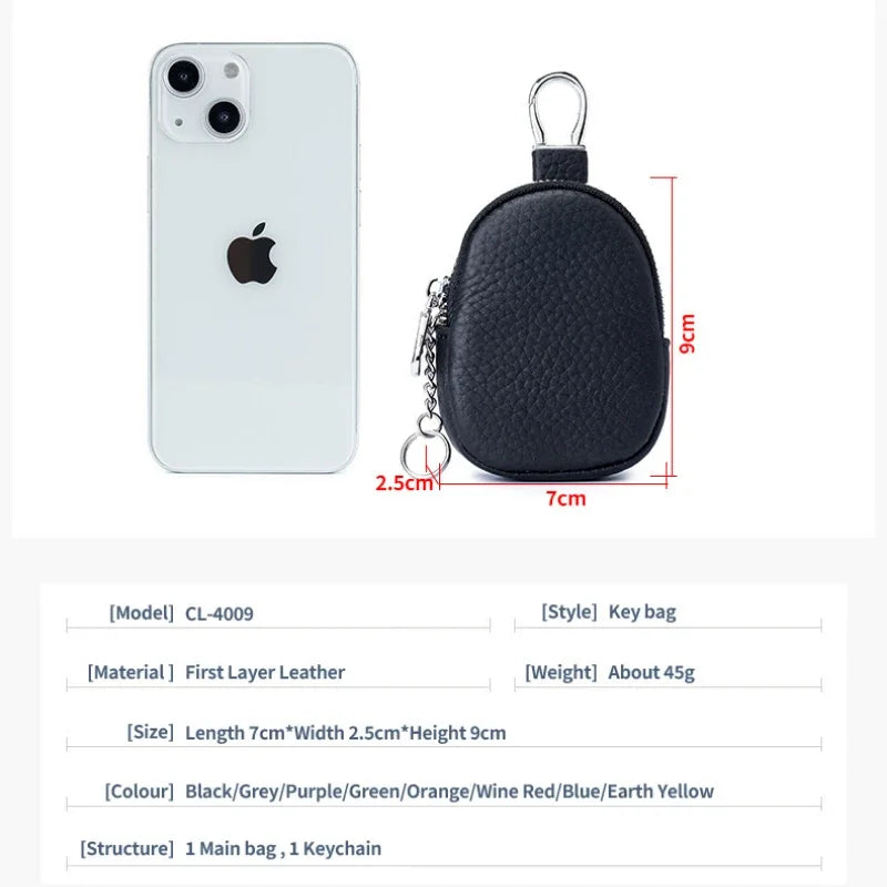 Mini Leather Coin Purse with Key Ring