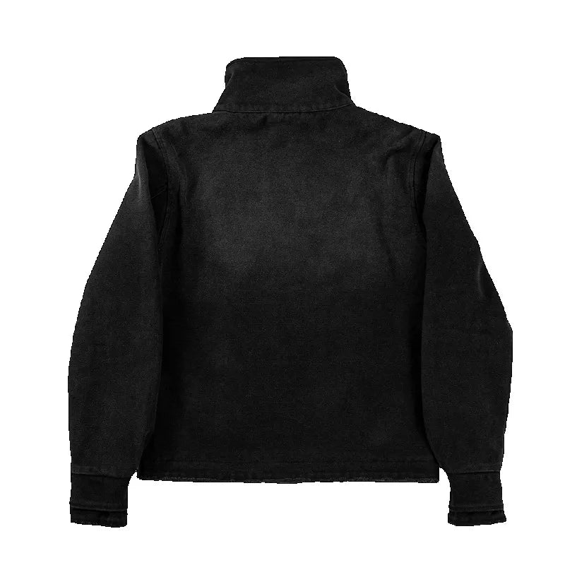 New Trendy Men Womens Black Asymmetrical Collar Short Jacket Y2K Retro Denim Coat Casual Fashion Harajuku Stand Up Collar Coat