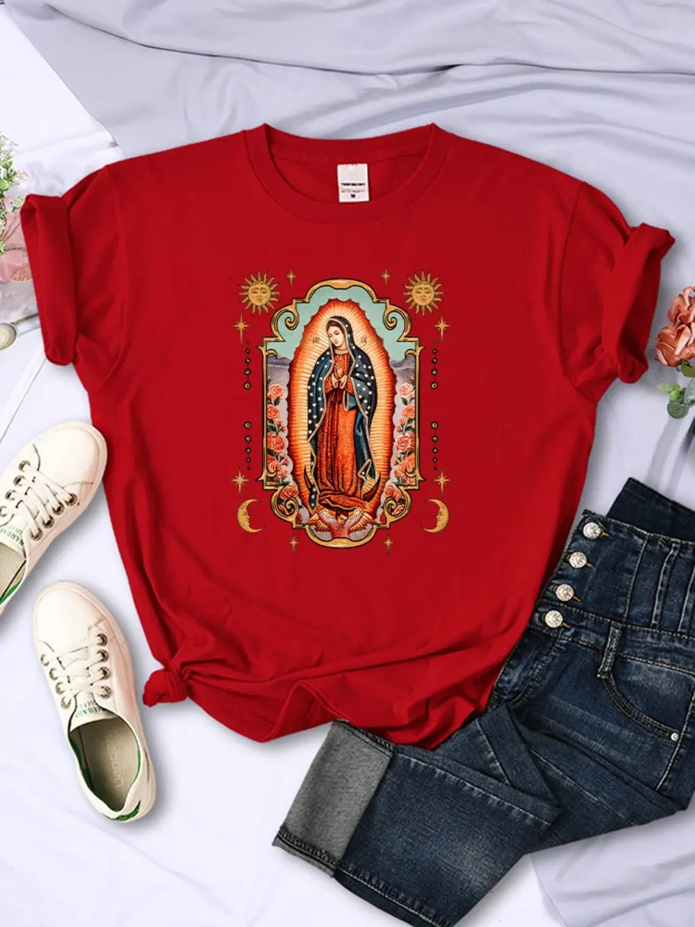 Street T-Shirts Our Lady of Guadalupe Printed Tee Shirts Comfortable O-Neck Short Sleeve Summer Casual Female Clothes