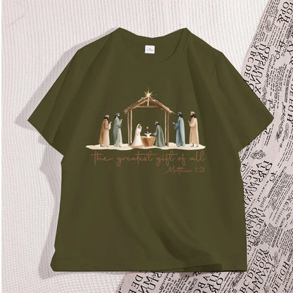The Greatest Gift of All Tshirt Nativity Religious Christmas T Shirt Jesus Love T-Shirt Casual Cotton Round Neck Graphic Tees
