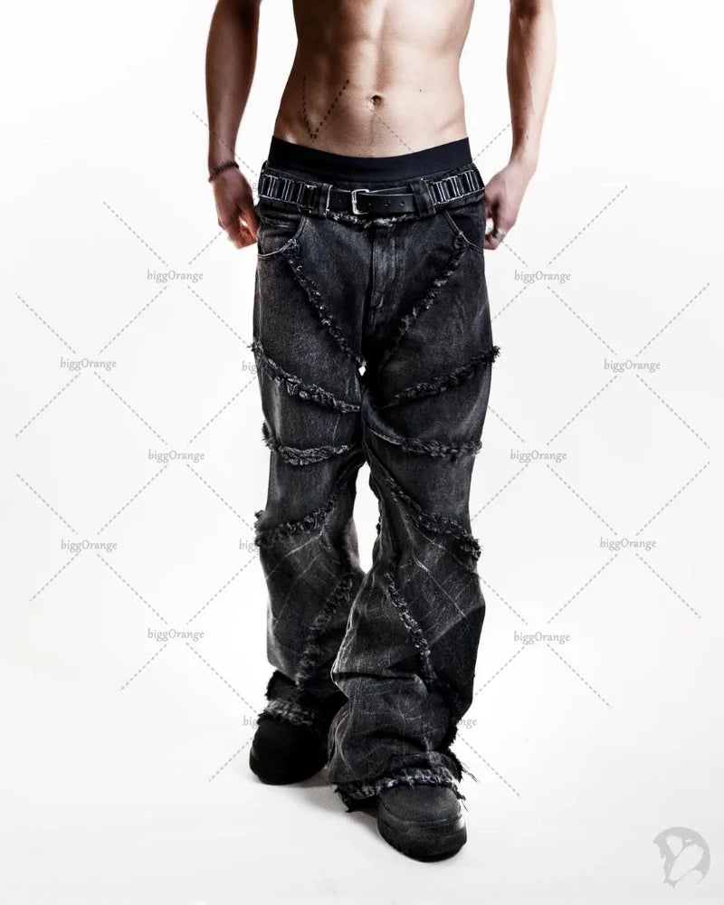 Punk Black High Waist Oversized Jeans for Men