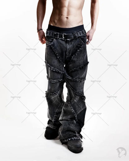 Punk Black High Waist Oversized Jeans for Men