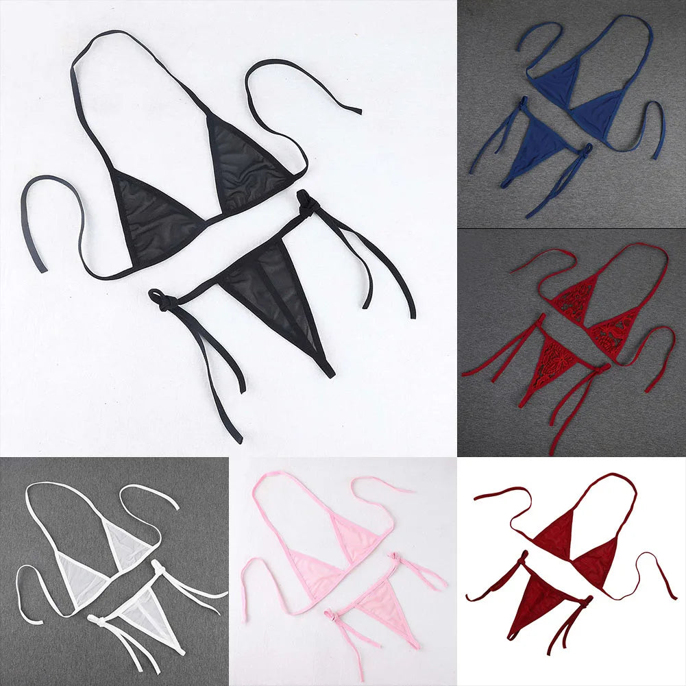 Bra Bikini Swimwear Tie Side Thong, Solid Color