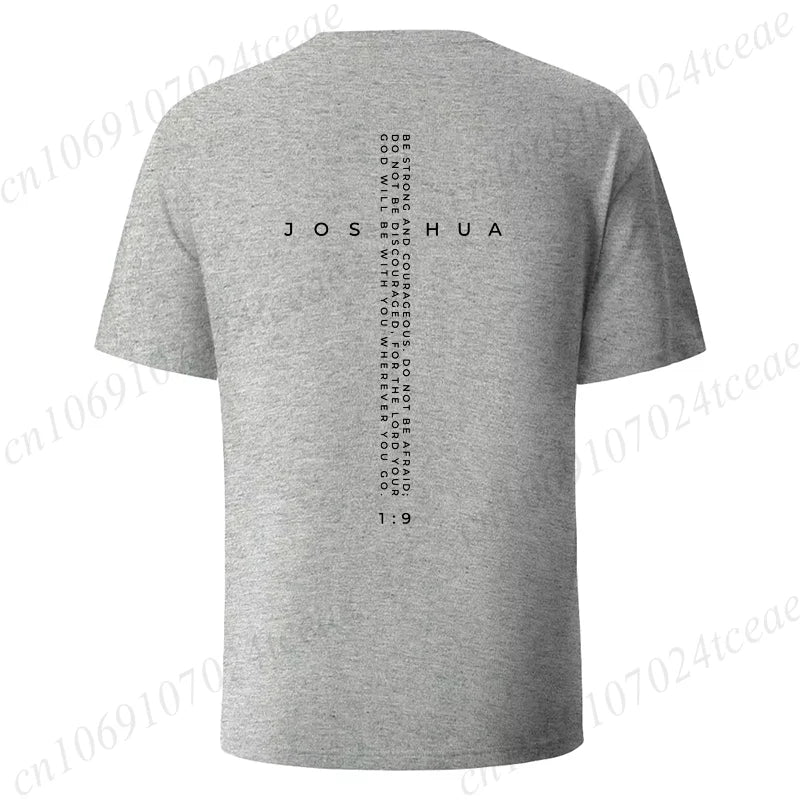 Be Strong and Courageous Bible Verse Tee, Minimalist Cross Christian Shirt T-Shirts, Inspirational Scripture Tops Gift for Faith