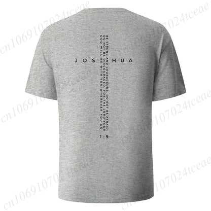 Be Strong and Courageous Bible Verse Tee, Minimalist Cross Christian Shirt T-Shirts, Inspirational Scripture Tops Gift for Faith