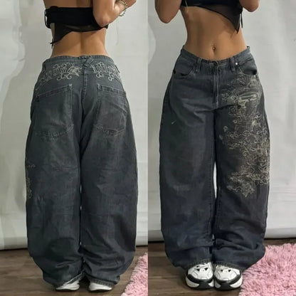 Streetwear New Fashion Oversized Print Baggy Jeans Y2K Harajuku Hip-hop Vintage Pop Gothic High Waist Wide-leg Pants Trousers