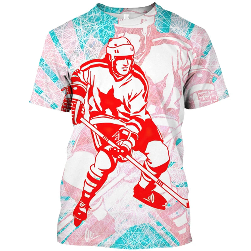 Hockey Stick Pattern 3D Print T-Shirt | Harajuku Loose Fit Casual Short Sleeve Sports Tee