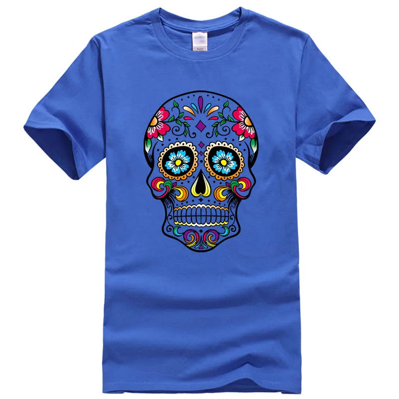 Men’s Skull Print Street Style T-Shirt | 100% Cotton, Loose Fit, Summer Casual Tee