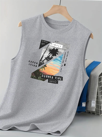 Men’s Summer Sleeveless Tank Top – Coconut Tree Print