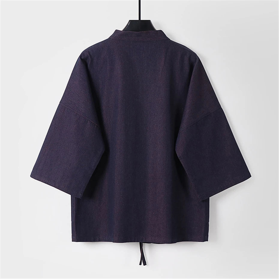 Denim Shirts Men 9XL Plus Size Kimono Shirts Summer Cardigan Jacket Fashion Casual Solid Color Shirts Big Size 9XL