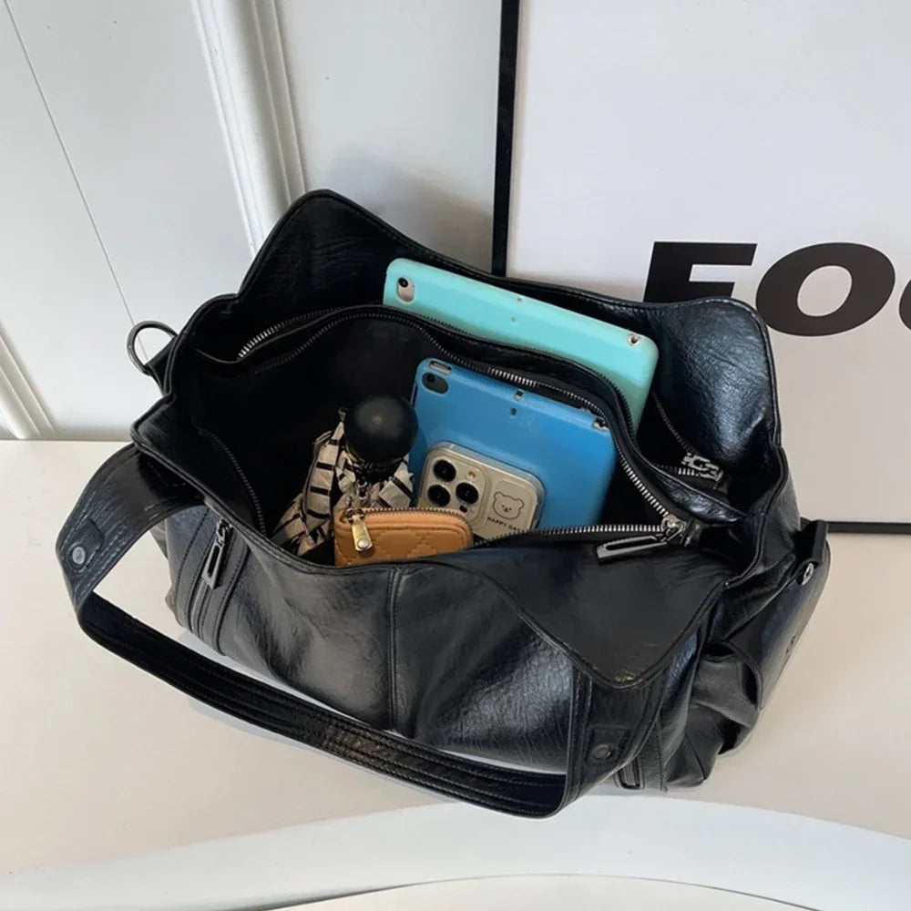 Contrasting Color PU Leather Shoulder Bag