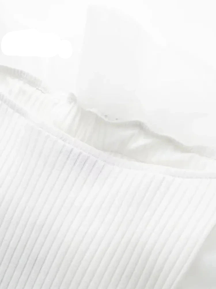 Willshela Women’s Fashion Ribbed Bodysuit with Organza Ruffle