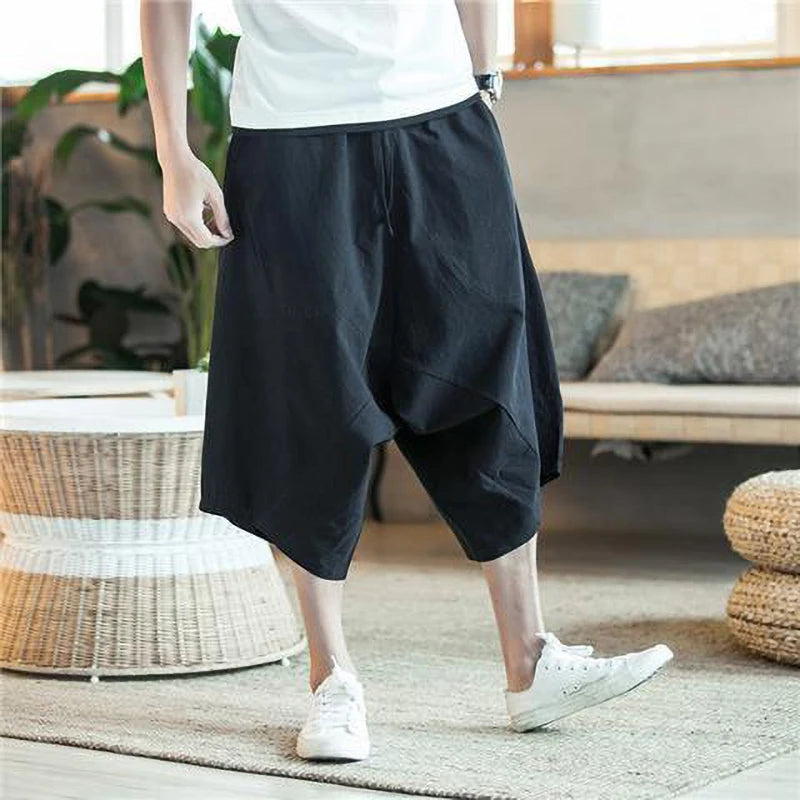 Men’s Cotton Linen Wide-Leg Shorts | Japanese Casual Summer Wear
