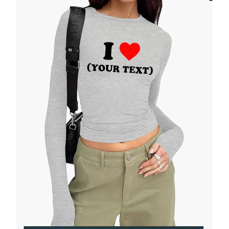 DIY Customize Your Text Couple Spring Autumn Women’s Long Sleeve Crop T-Shirt