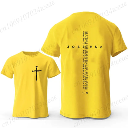 Be Strong and Courageous Bible Verse Tee, Minimalist Cross Christian Shirt T-Shirts, Inspirational Scripture Tops Gift for Faith