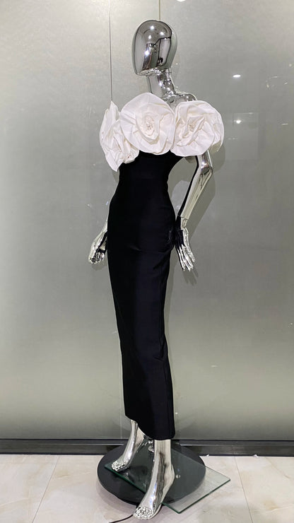 Stereoscopic White Flowers Sexy Off-The-Shoulder Dress