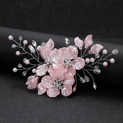 White Handwoven Flower Hair Clip with Pearls &amp; Crystals