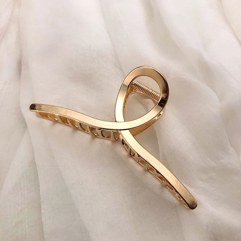 Gold Hollow Geometric Metal Hair Clip for Women