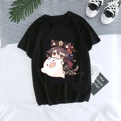 Genshin Impact Kawaii Graphic T-Shirt | Harajuku Anime Tee for Women