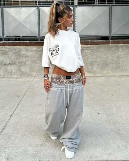 Double Waist Embroidered Sweatpants