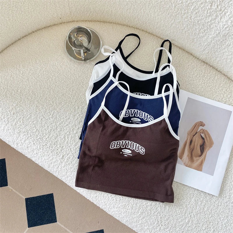 Summer Letter Printing Spaghetti Strap Crop Top