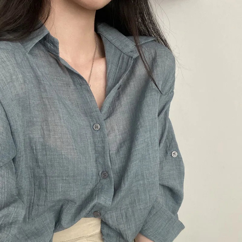 Trendy Anti-UV Pure Color Shirt Blouse