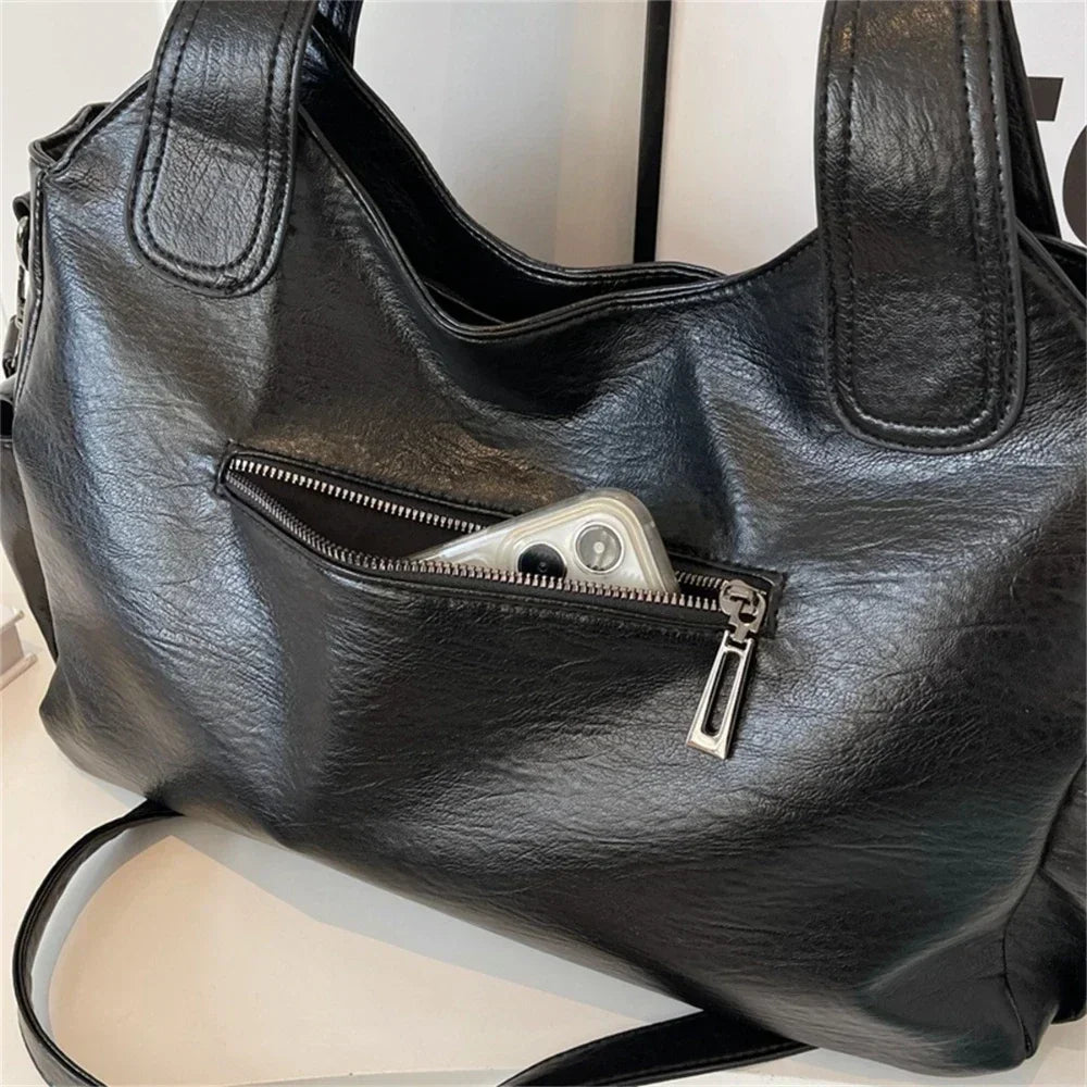 Contrasting Color PU Leather Shoulder Bag