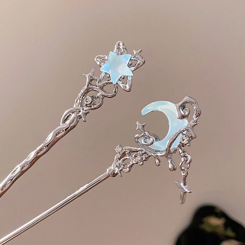 Romantic Moonstone Star &amp; Moon Hair Stick