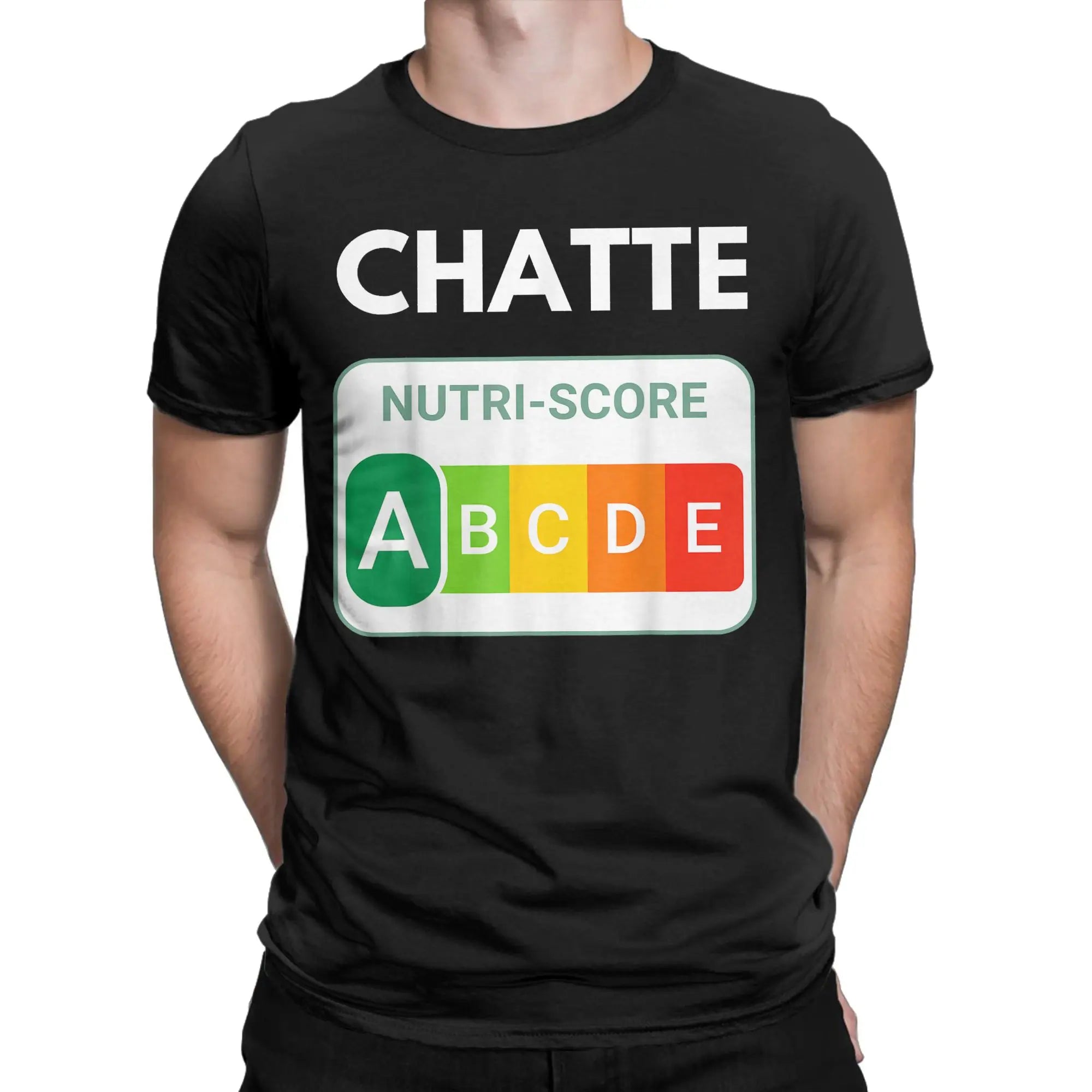 Creative Nutri-Score “A Chatte” Cat Lover T-Shirt | Men’s Funny Cotton Short Sleeve Tee