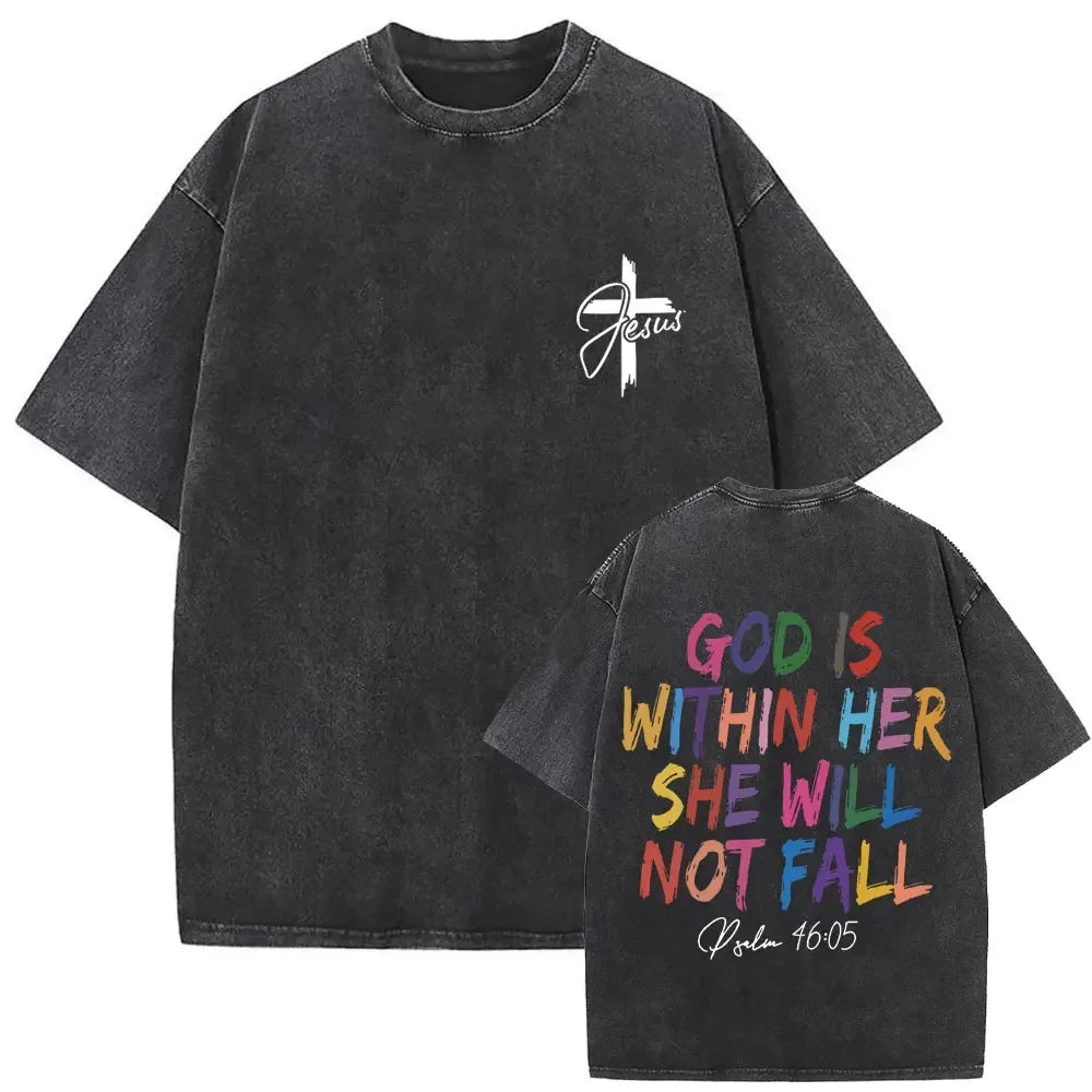 Christian Religious Jesus Forgive Them Father Vintage Washed T Shirt Men Women Gothic Rock Oversized T-shirts Male Streetwear