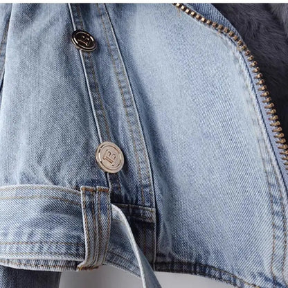 2026 New Women Faux Fox Fur Collar Jean Coat Winter Jacket Female Short Warm Parkas Rabbit Hair Lining Outwear Fashion Overcoat