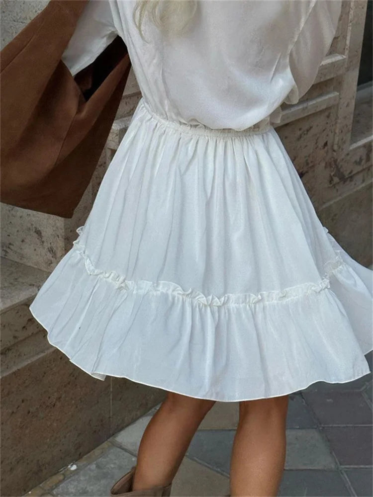 Tossy Ruffled V-Neck White Mini Dress
