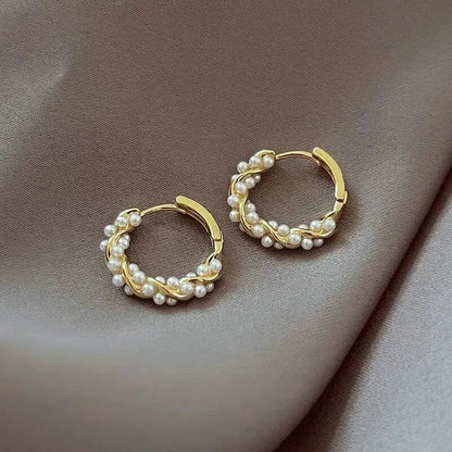 French Imitation Pearl Hoop Earrings