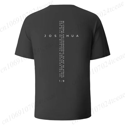 Be Strong and Courageous Bible Verse Tee, Minimalist Cross Christian Shirt T-Shirts, Inspirational Scripture Tops Gift for Faith