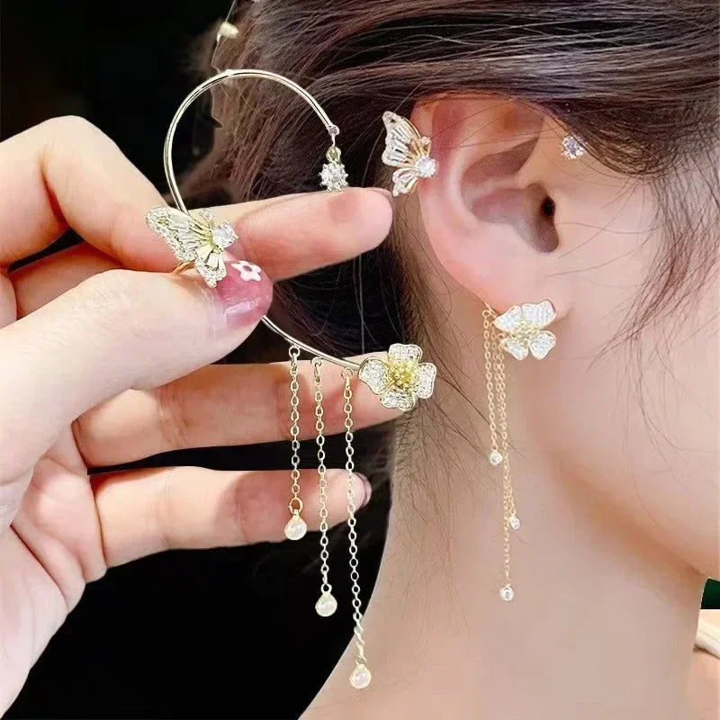 Zircon Butterfly Tassel Ear Cuff for Women