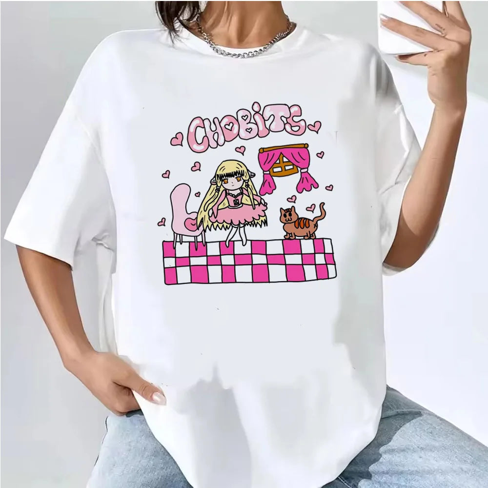 Women’s Kawaii Vintage Cartoon Tee with O-Neck