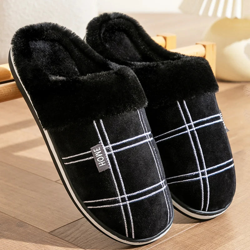 Pmoiste Men’s Soft Flannel Plaid House Slippers – Memory Foam Indoor Shoes