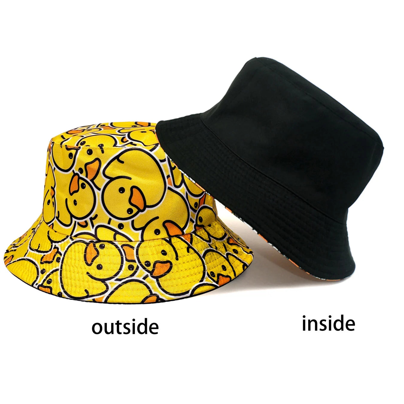 Reversible Cartoon Duck Print Bucket Hat | Unisex Foldable Sun Protection Cap