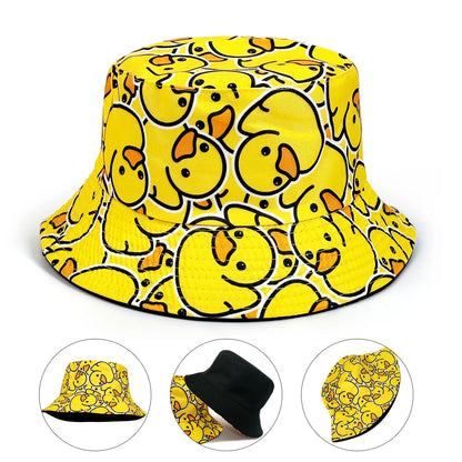 Reversible Cartoon Duck Print Bucket Hat | Unisex Foldable Sun Protection Cap