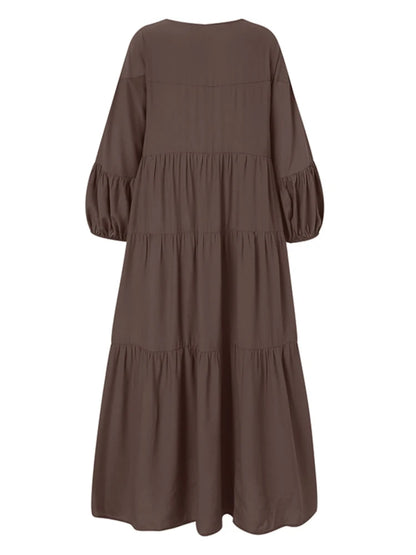 ZANZEA Vintage Ruffle Puff Sleeve Maxi Dress