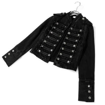 Streetwear Casual Loose Button Split Short Denim Jacket Women Fashion Spring Autumn 2026 Stand Collar Long Sleeve Jean Jacket