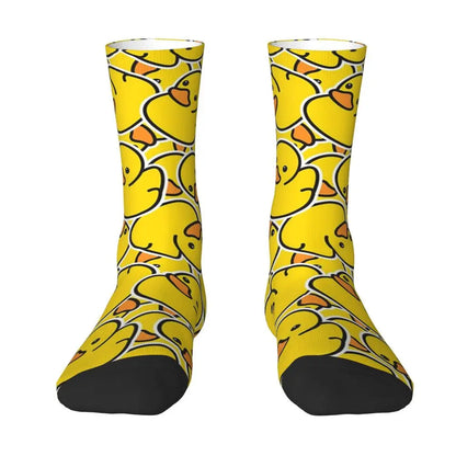 Yellow Bathtime Rubber Ducks Pattern Socks | Harajuku Style All-Season Crew Socks